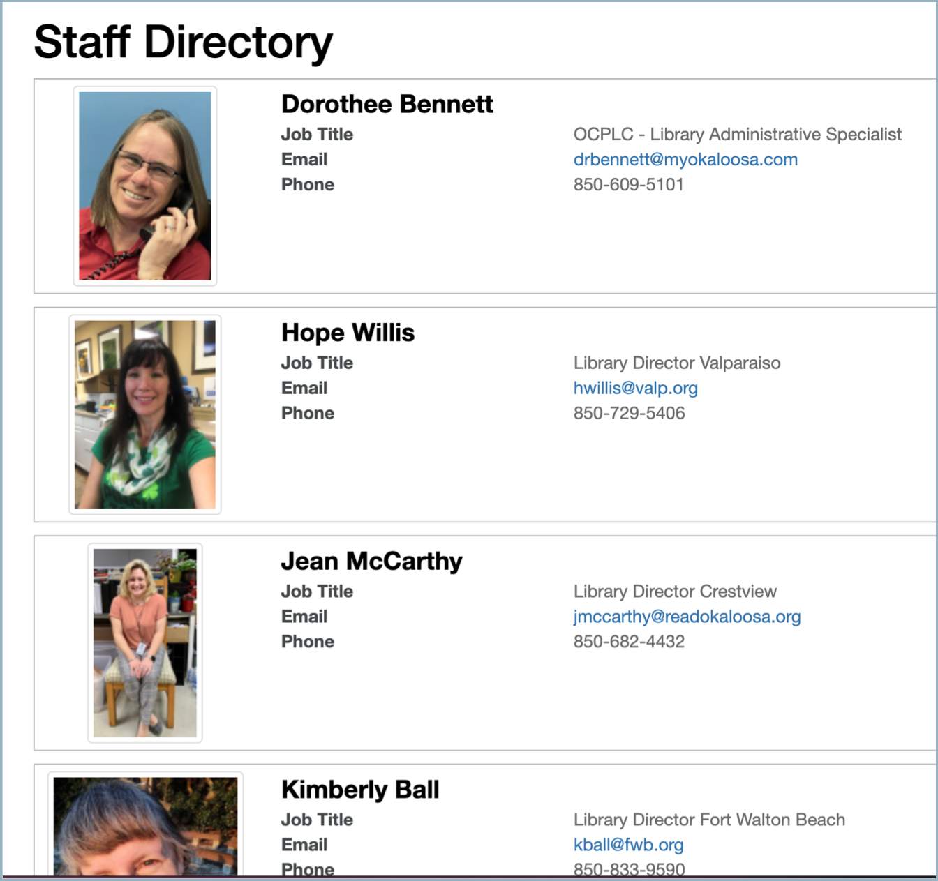 example of a staff directory